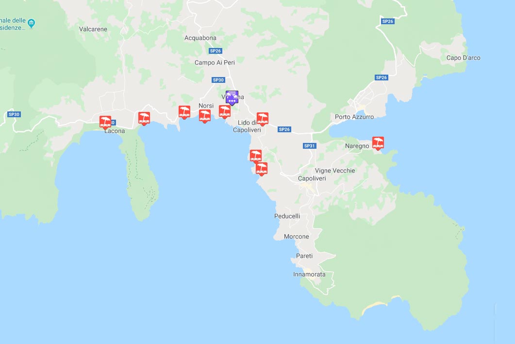 Cartina spiagge dell'Elba